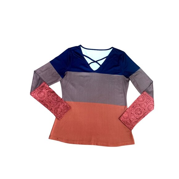 CCC Colorblock Long Sleeve Athletic Knit Top Soft Lightweight Stretch Sleeves Sm - Picture 7 of 8